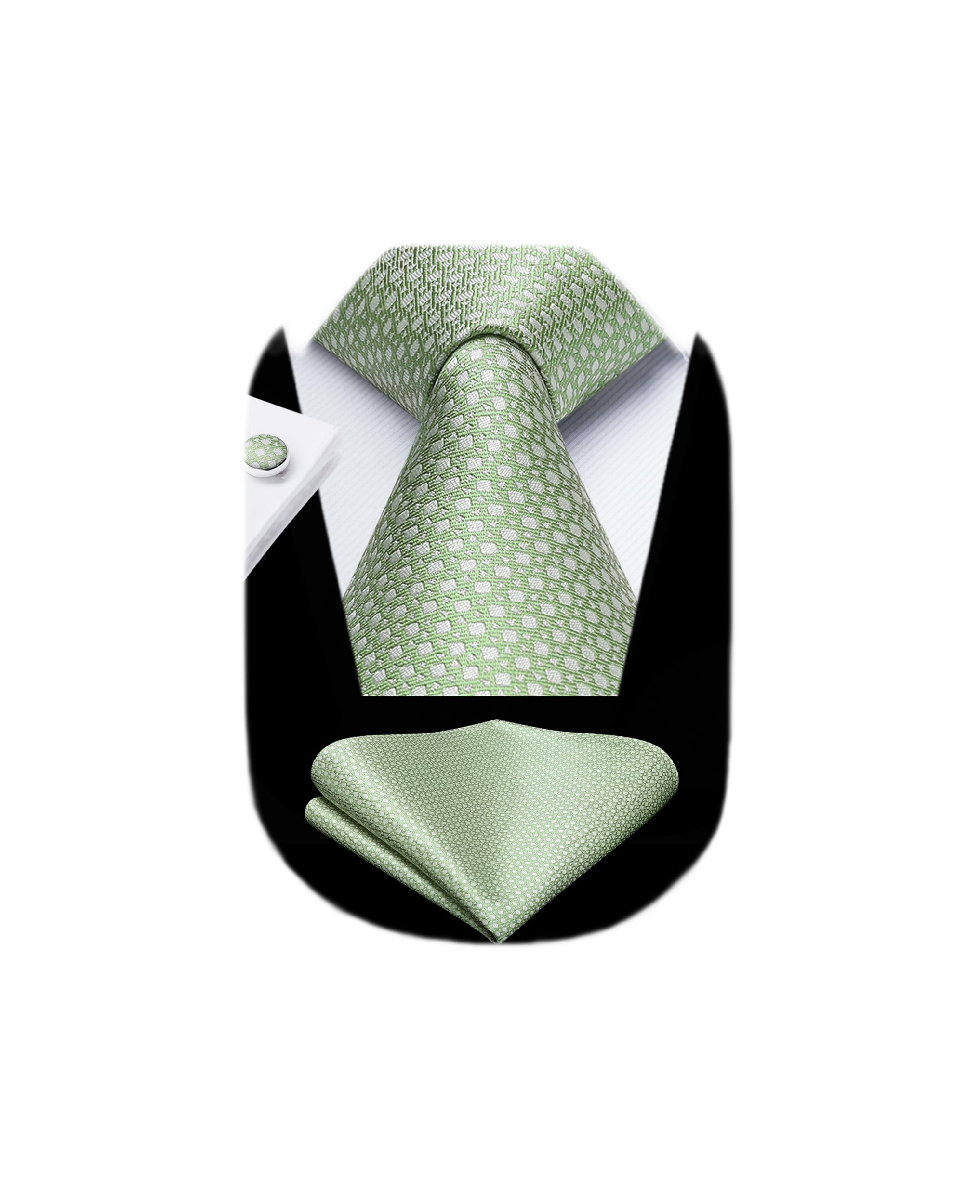 HISDERN Mens Solid Ties Formal Business Woven Tie and Pocket Square Cufflinks Set Classic Silk Satin Necktie Wedding
