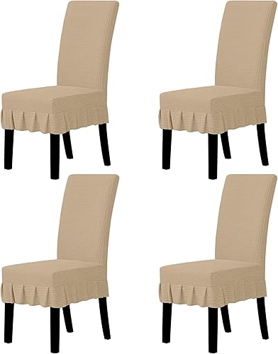 Easy-Going Fundas elásticas para sillas de comedor, fundas para sillas Parsons con falda, fundas para sillas de comedor, restaurante, banquete (4