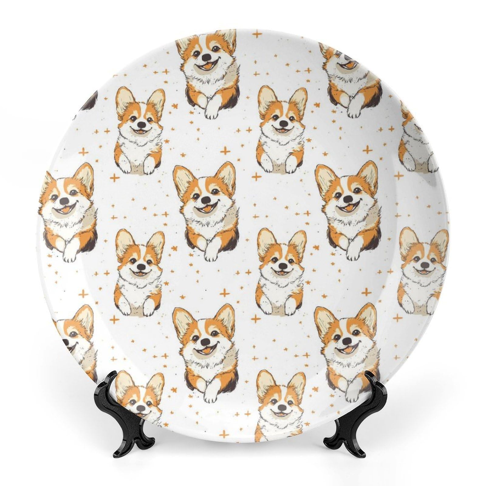 DULAHR Corgi Dog Bone China Decorative Plate Ceramic Decorative Plate Home Wall Decor with Vertical Stand Decorative Plates