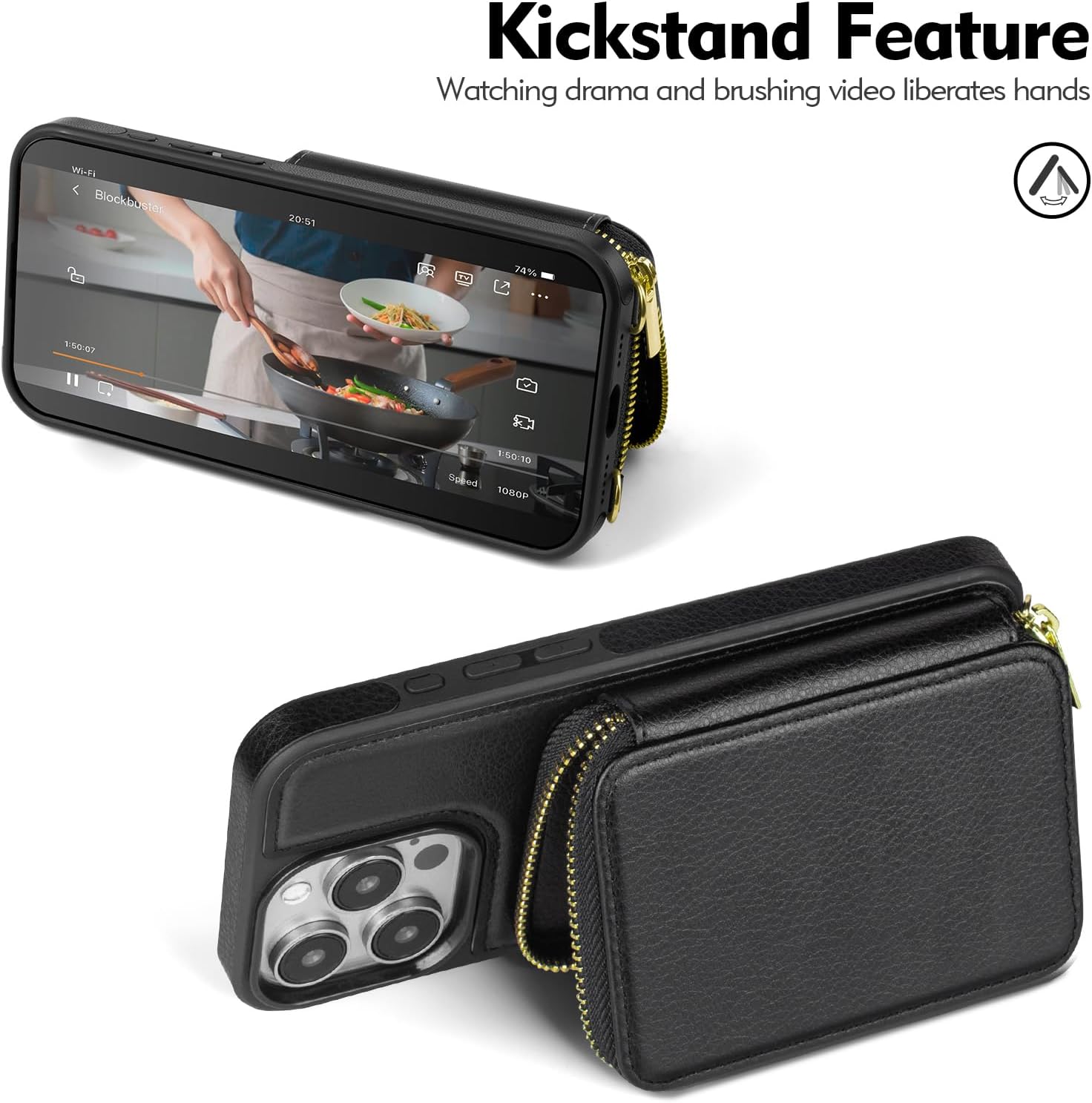 Compatible with iPhone 13 Pro Max Wallet Case for Women【RFID Blocking】 Crossbody Phone Case PU Leather Zipper Handbag Wrist Strap Cover Credit Card Holder,for Apple 13 Pro Max,Black - Image 5