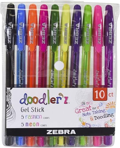 Miniatura 7 de Zebra Pen Doodler'z 41960 - Bolígrafo de tinta en gel, colores surtidos, 0.039 pulgadas, 60 unidades (41960) Surtido A,Variado,Surtido de