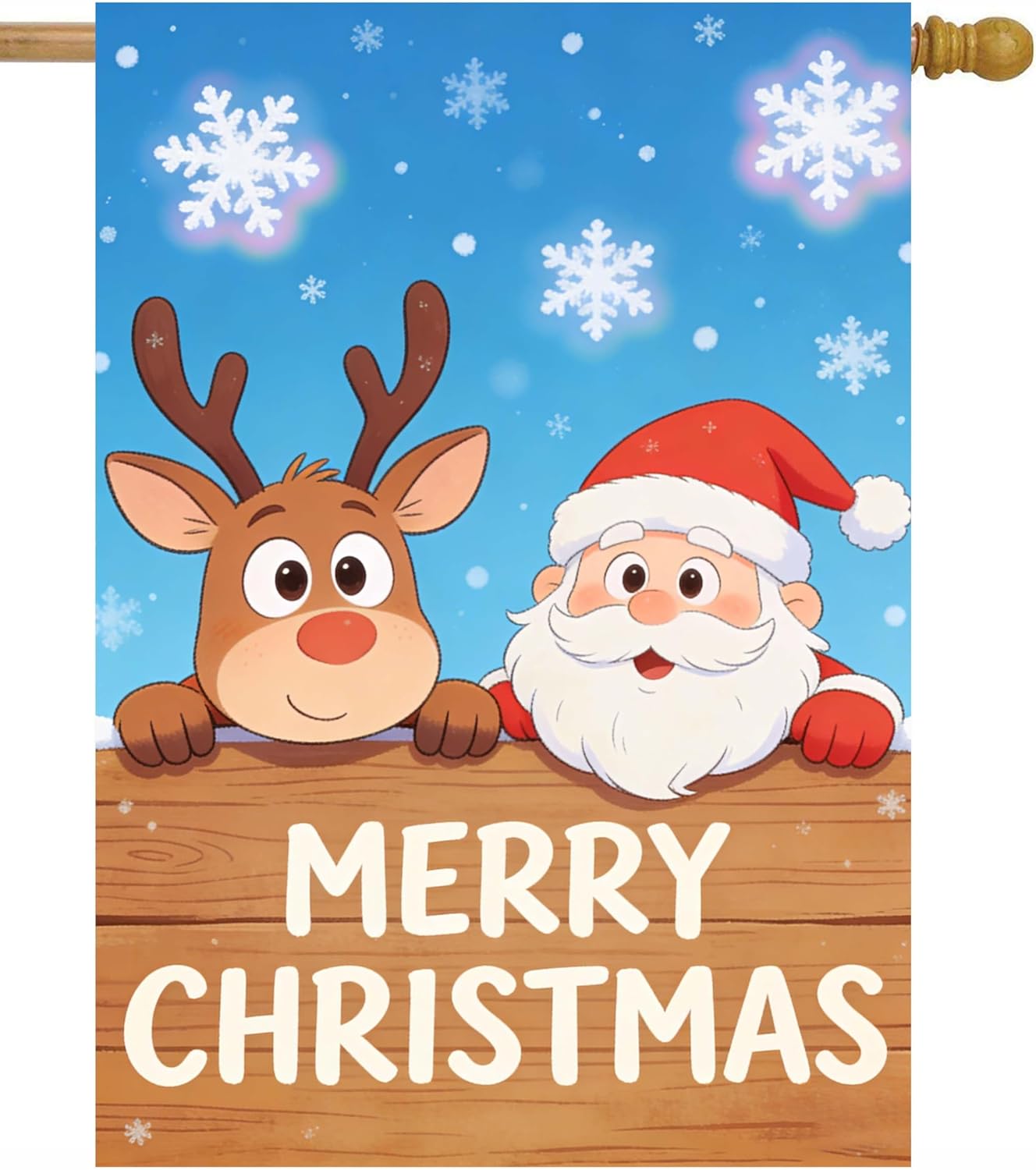 Santa Claus Deer Merry Christmas Holiday Snow Winter New Year House Flag 28" x 40" Double Sided Polyester Welcome Yard Garden Flag Banners for Patio Lawn Home Outdoor Decor