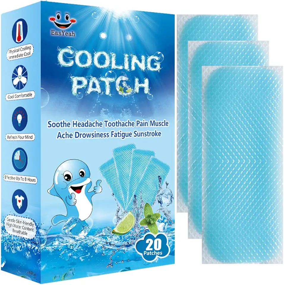 20 Sheets Cooling Patches for Fever Discomfort &amp; Pain Relief, Cooling Relief Fever Reducer, Soothe Headache Pain, Pack of 20 Blue