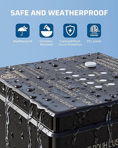 Miniatura 4 de DEWENWILS Transformador de bajo voltaje para exteriores de 60 W, 120 V CA a 12 V CC, con temporizador y sensor de luz de fotocélula, resistente a