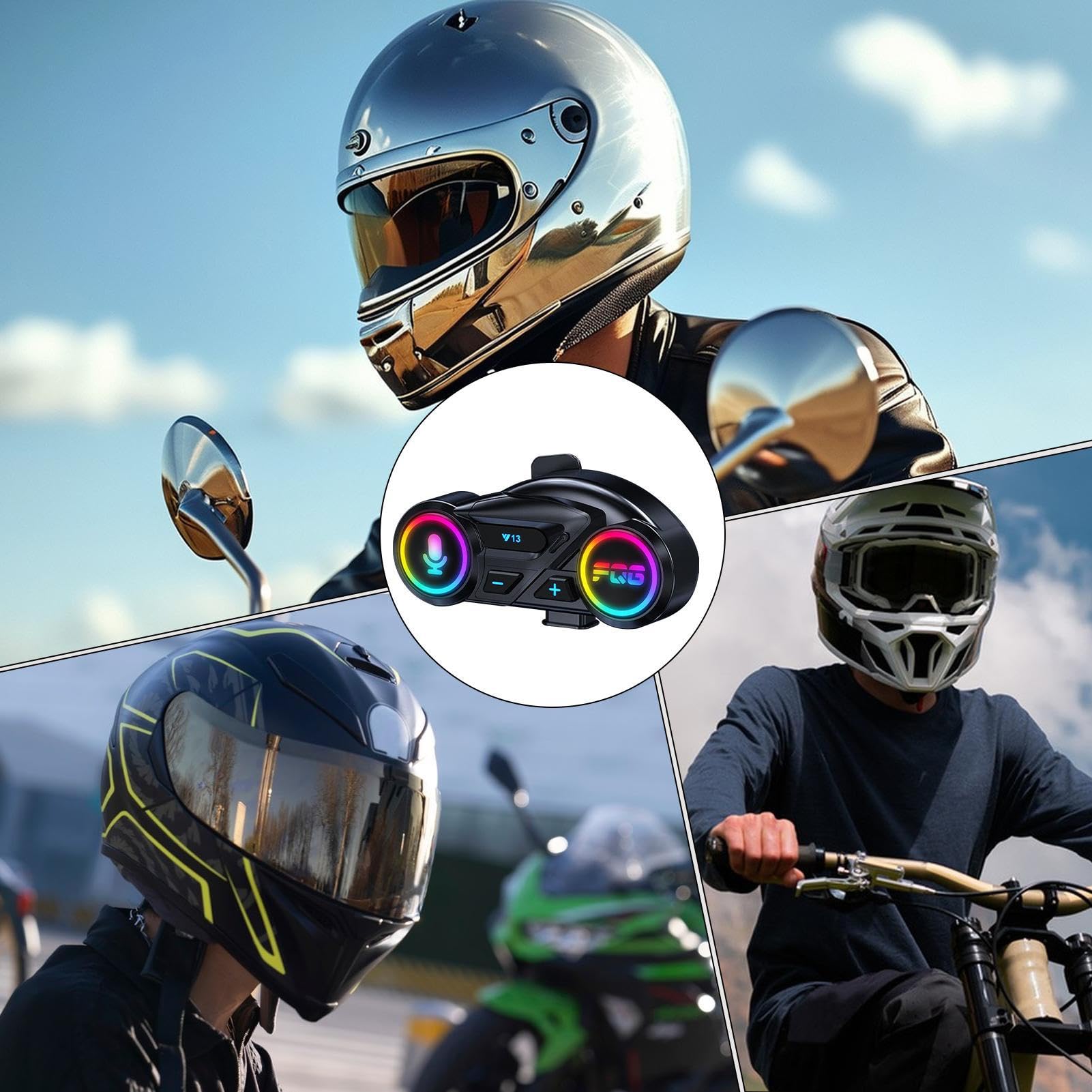 Casque de Moto sans Fil pour Casque | Écouteurs étanches 800 mAh | avec Suppression du Bruit pour Course, motoneige, vélo, Snowboard, Tourisme, trajets