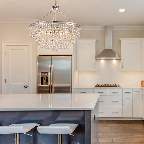 Miniatura 6 de TOCHIC Candelabro de cristal cromado de 24 pulgadas, lámparas modernas para colgar en el techo, iluminación colgante de cristal para comedor, isla