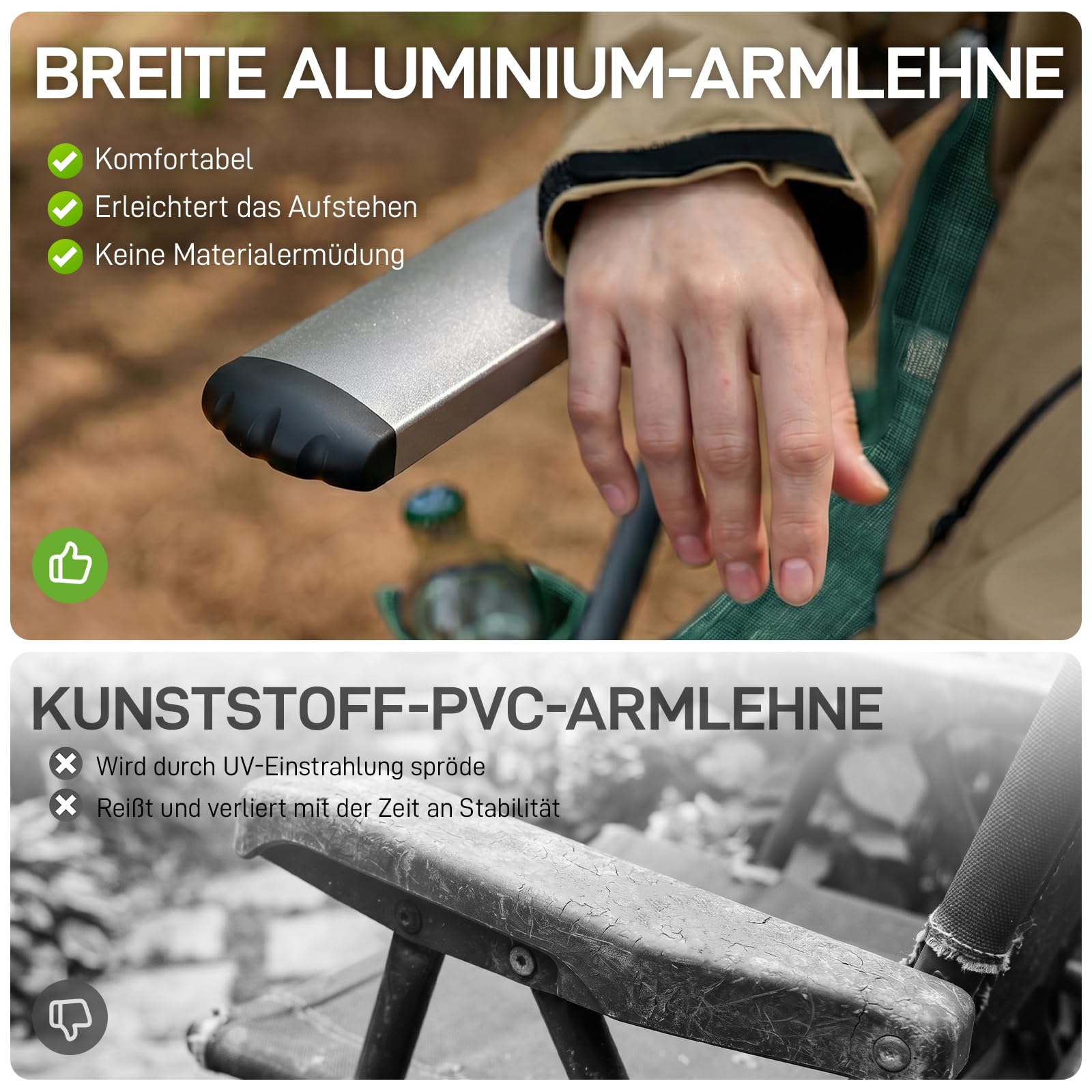 EVER ADVANCED Campingstuhl Faltbar Rückenverstellbar in 4 Positionen Klappstuhl Hohe Lehne bis 160KG, Gartenstuhl aus Netzgewebe mit Seitentasche Getränkhalter, Anglerstuhl für Camping Garten Balkon