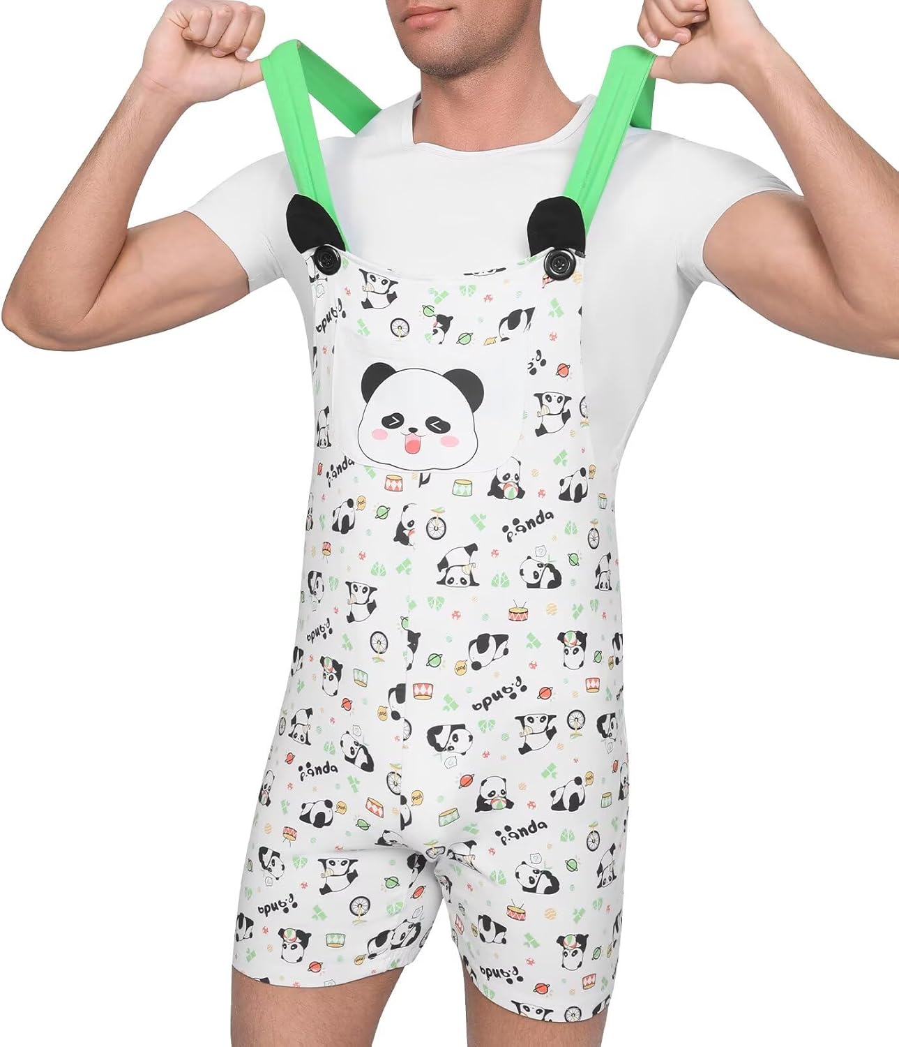 Landofgenie Adult Overalls Cotton Rompers Jumpsuit for Men Oversize Bib Shorts with Pocket - Image 5