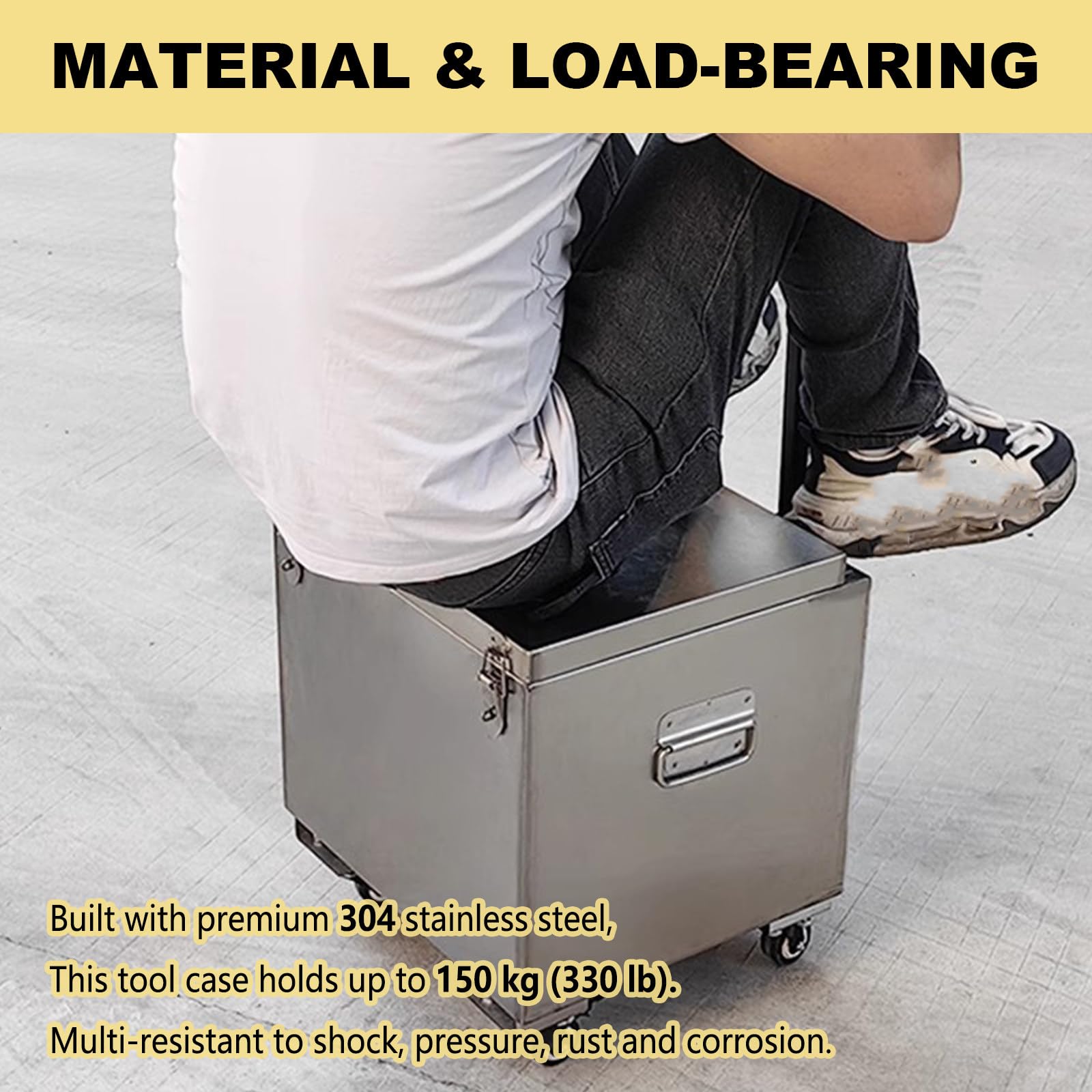 Mobiler Werkzeugwagen aus Edelstahl, 150 kg Tragkraft, große Aufbewahrungsbox mit oberer Ablage für Handwerkzeuge und Hardware, Maße 50 x 35 x 35 cm