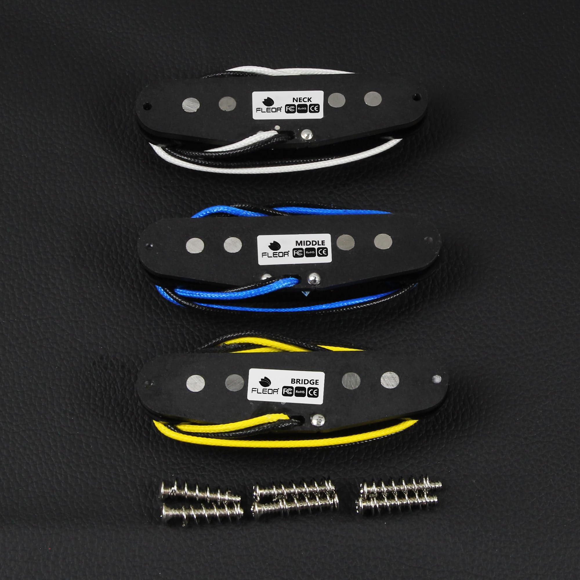 Fleor set di palo Frazionata Alnico V collo/medio/ponte vintage copertura pickup Single Coil chitarra pickup Fiber bobina Cloth Wirings, nero, Inc. Viti e molle Neck/Middle/Bridge White