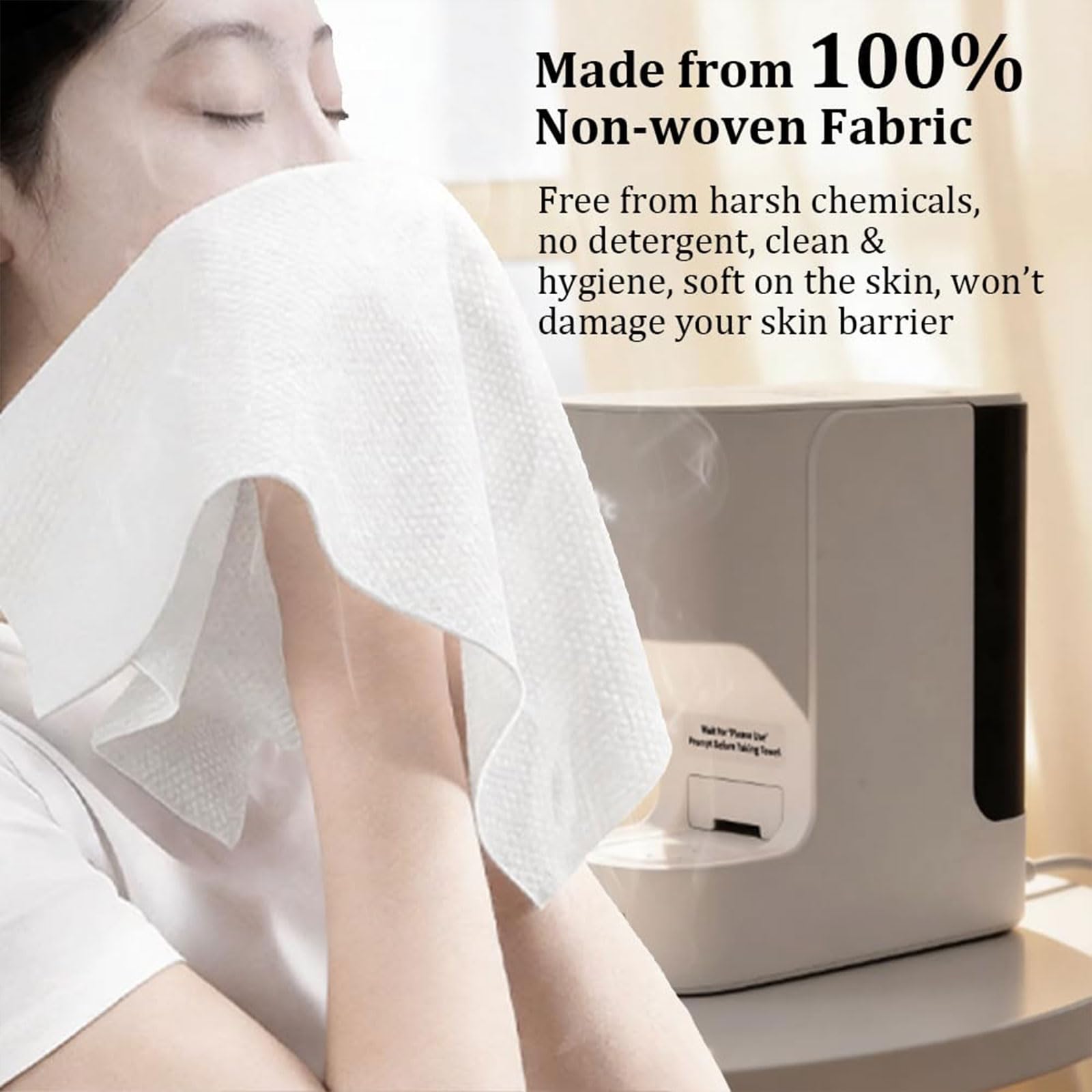 Distributeur de Serviettes Chaudes Intelligent, Machine Chauffante pour Serviettes Visage avec 40 Serviettes Compressées Douces Jetables, Température Constante à 55℃ & Chauffage en 5s
