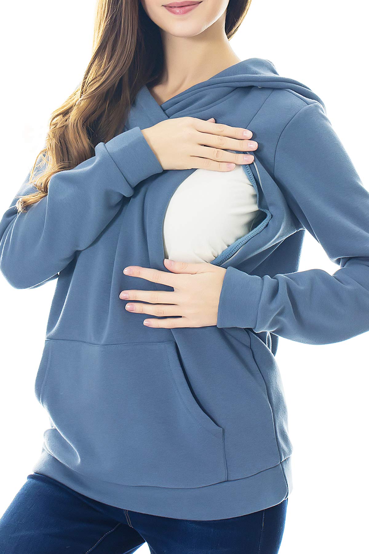 Smallshow Stillanzug Mutterschaft Fleece Stillpullover Stilloberteil Umstandsmode Hoodie Sweatshirt zum Stillen