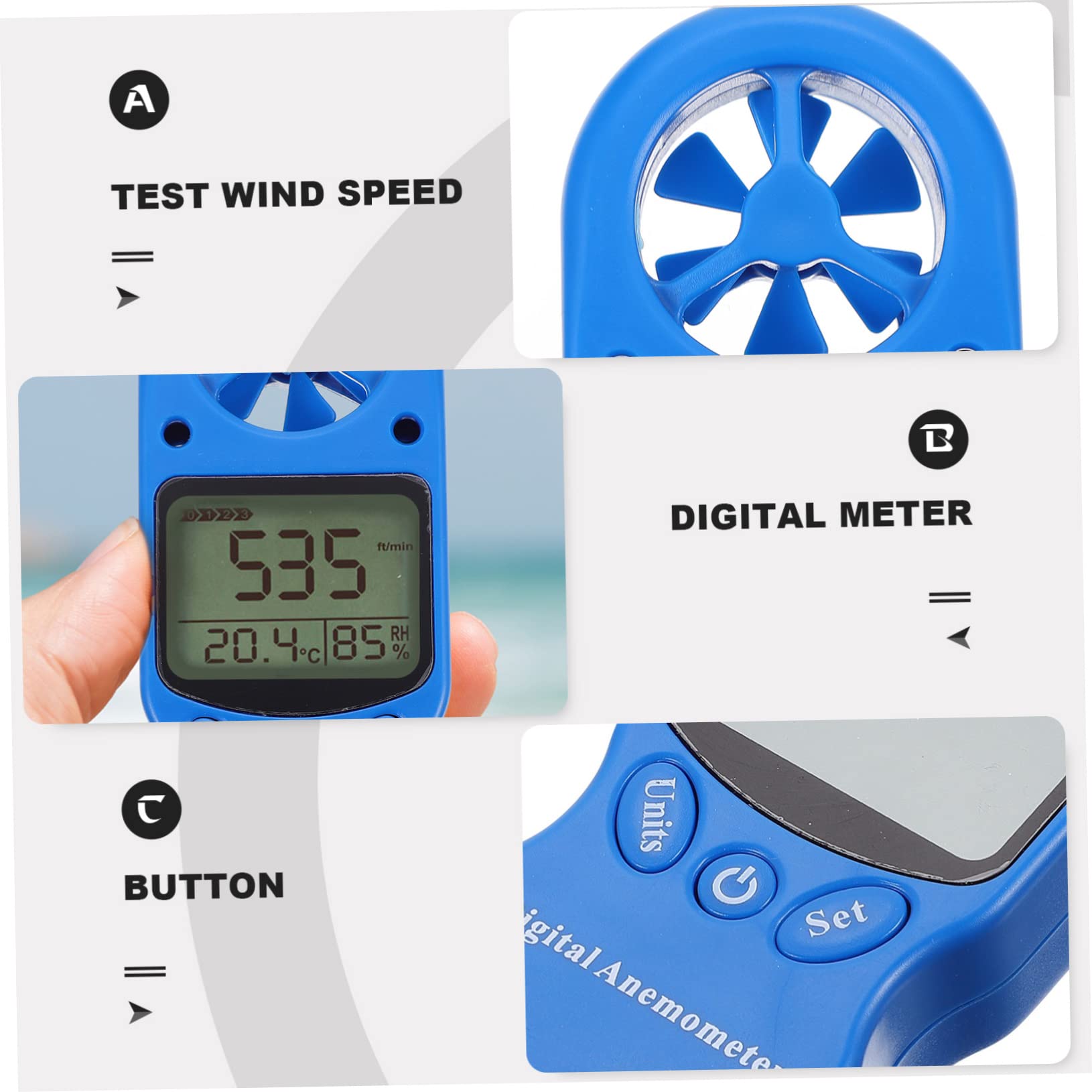 PRETYZOOM Igrometro Digitale Portatile Mini con Misurazione Umidità e Temperatura, Anemometro Palmare in Plastica con Schermo Lcd Retroilluminato per Monitoraggio Ambientale