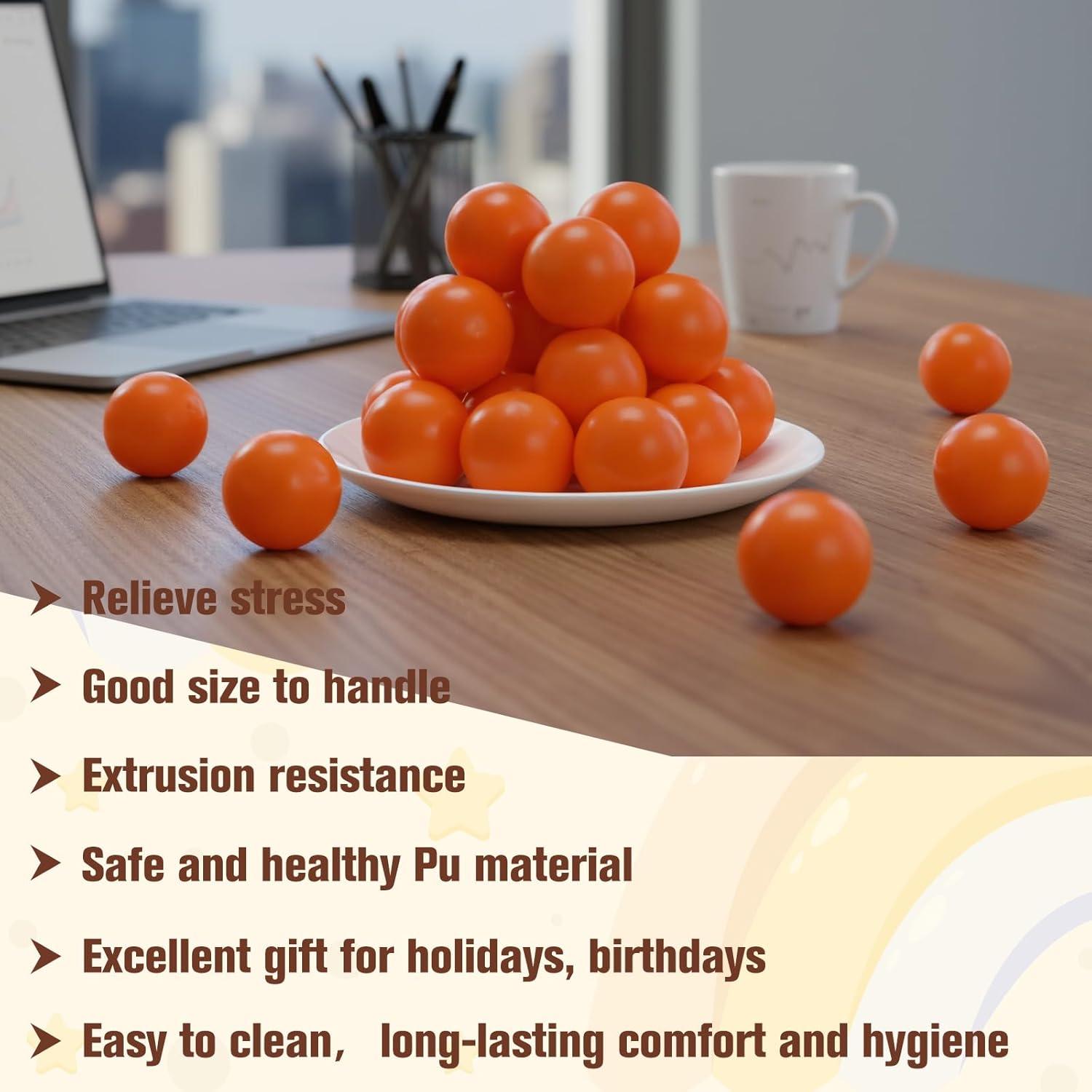 36 Pack 2.5 Inch Orange Foam Stress Relief Balls, Squeeze Stress Relief Balls Hand Exercise Sensory Toys for Focus, Therapy, Anxiety and Sensory Play, Great Gift for Kids & Adults