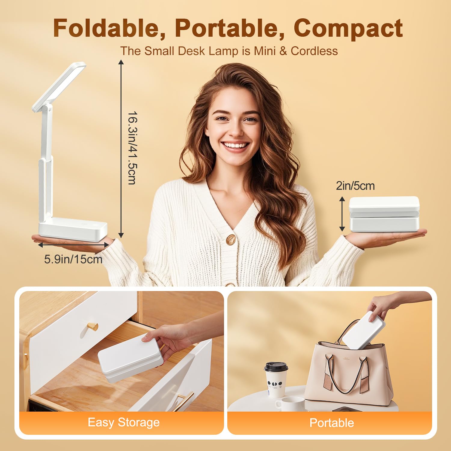OneFire Lampe de Bureau Sans Fil 6000mAh, Lampe LED Rechargeable Pliable et Portable avec 3 Températures & 10 Niveaux, Minuterie 45min pour Chevet et Lecture, Lampe de Chevet, Lampe de Lecture, Blanc