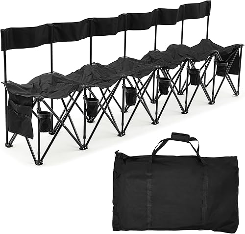 Miniatura 17 de Kigley Banco de fútbol plegable de 6 asientos, portátil, para equipo deportivo, para campamento de fútbol, viajes, eventos, asientos al aire libre
