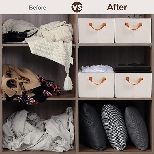 Miniatura 5 de Cestas de almacenamiento para organizar, cubos de almacenamiento grandes de tela de 15.4 x 11.4 x 7.9 pulgadas para estantes, organizadores