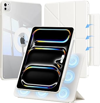 for iPad Pro 13 inch Case M5/M4 2025/2024, Multi-Angle Y Fold Stand Magnetic Premium PU Leather Full Protective Case with Hidden Pencil Holder Cream White