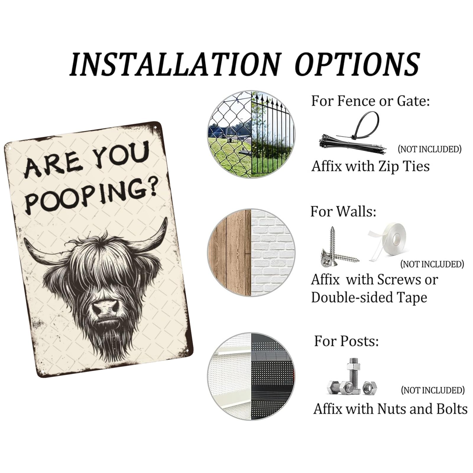 Vintage Metallschild Highland Cow - Lustiges WC Schild 14x20cm