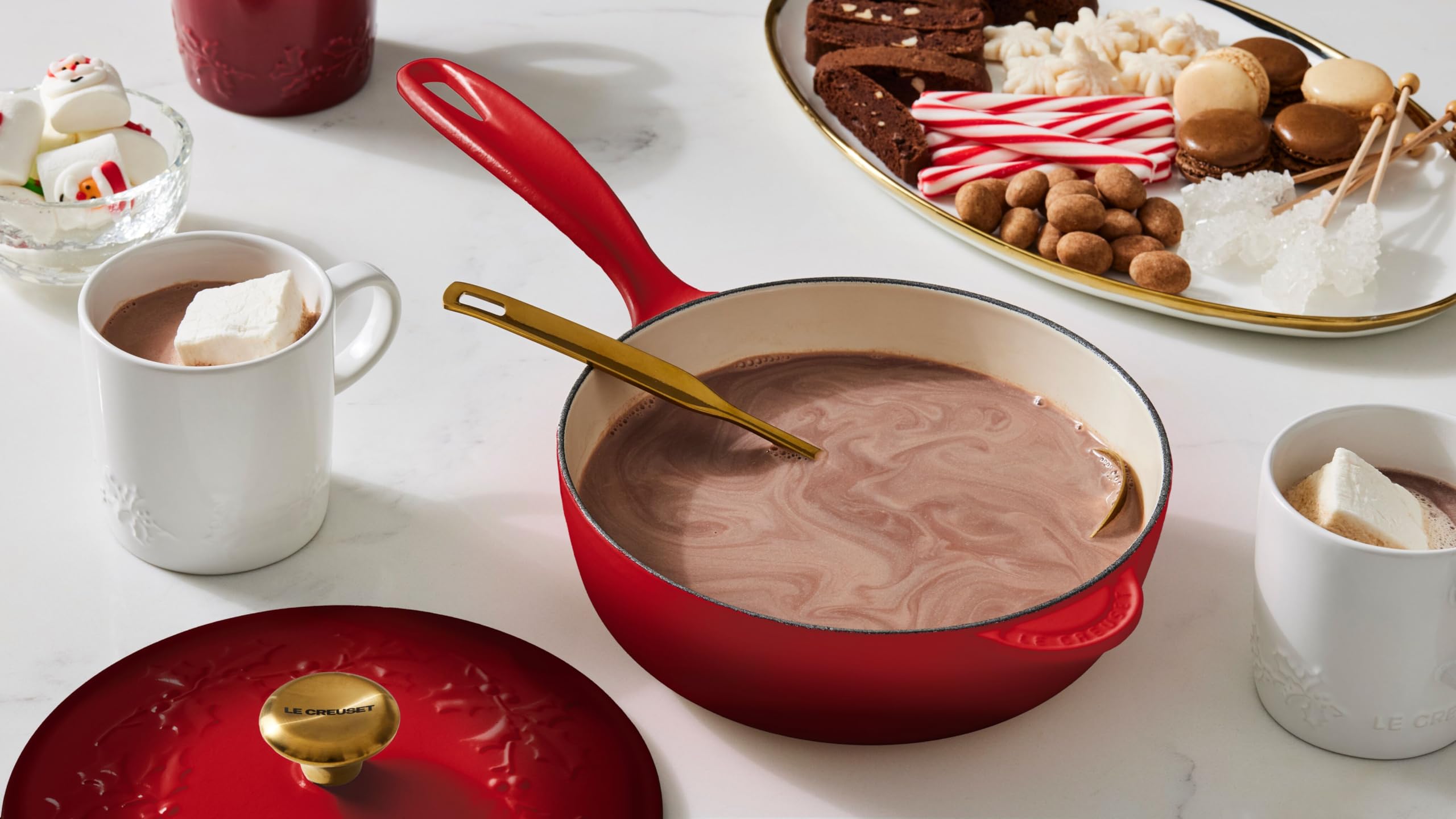 Le Creuset Enameled Cast Iron Holly Collection Saucier, 2.25 qt., Artichaut with Gold Knob