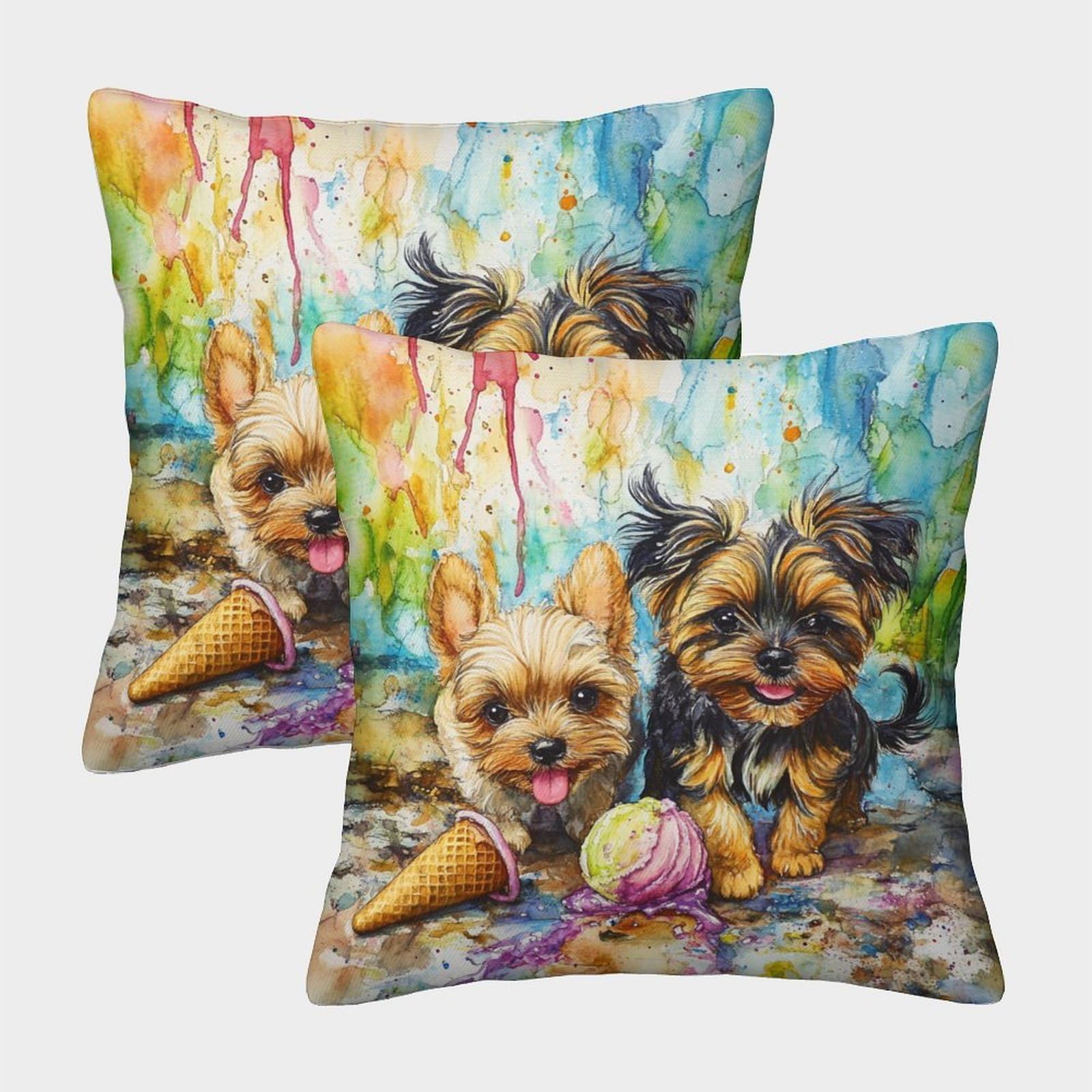 Jlzbxcuer Style-2 Yorkshire Terrier Printed Cushion Covers Decorative Square Cushion Cover Set Of 2 For Couch Sofa 40X40cm