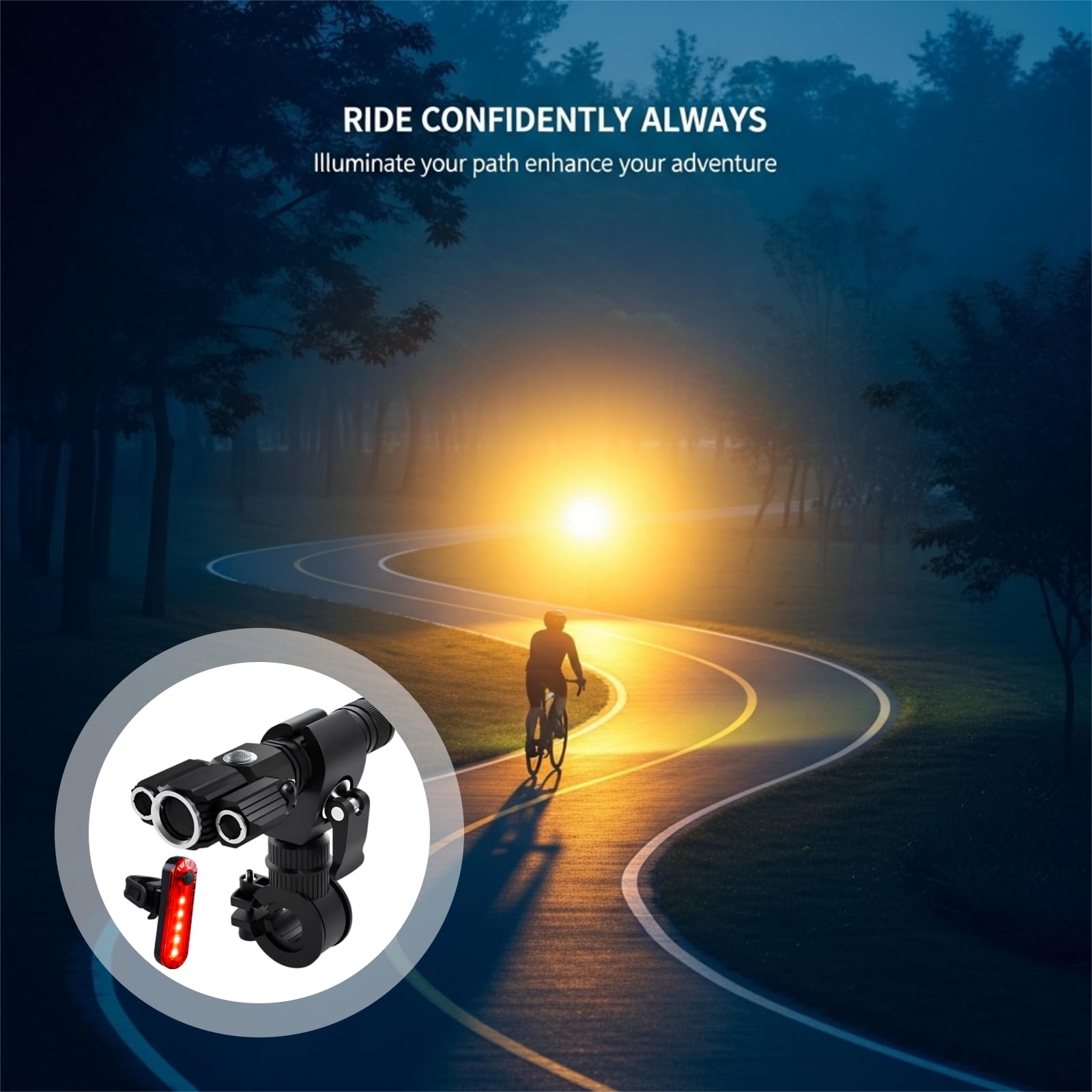 Juego de luces para bicicleta recargables, 3 luces LED superbrillantes con luz trasera, 500 lúmenes, aleación de aluminio, luces de bicicleta para conducción nocturna, 12 horas de funcionamiento, 2