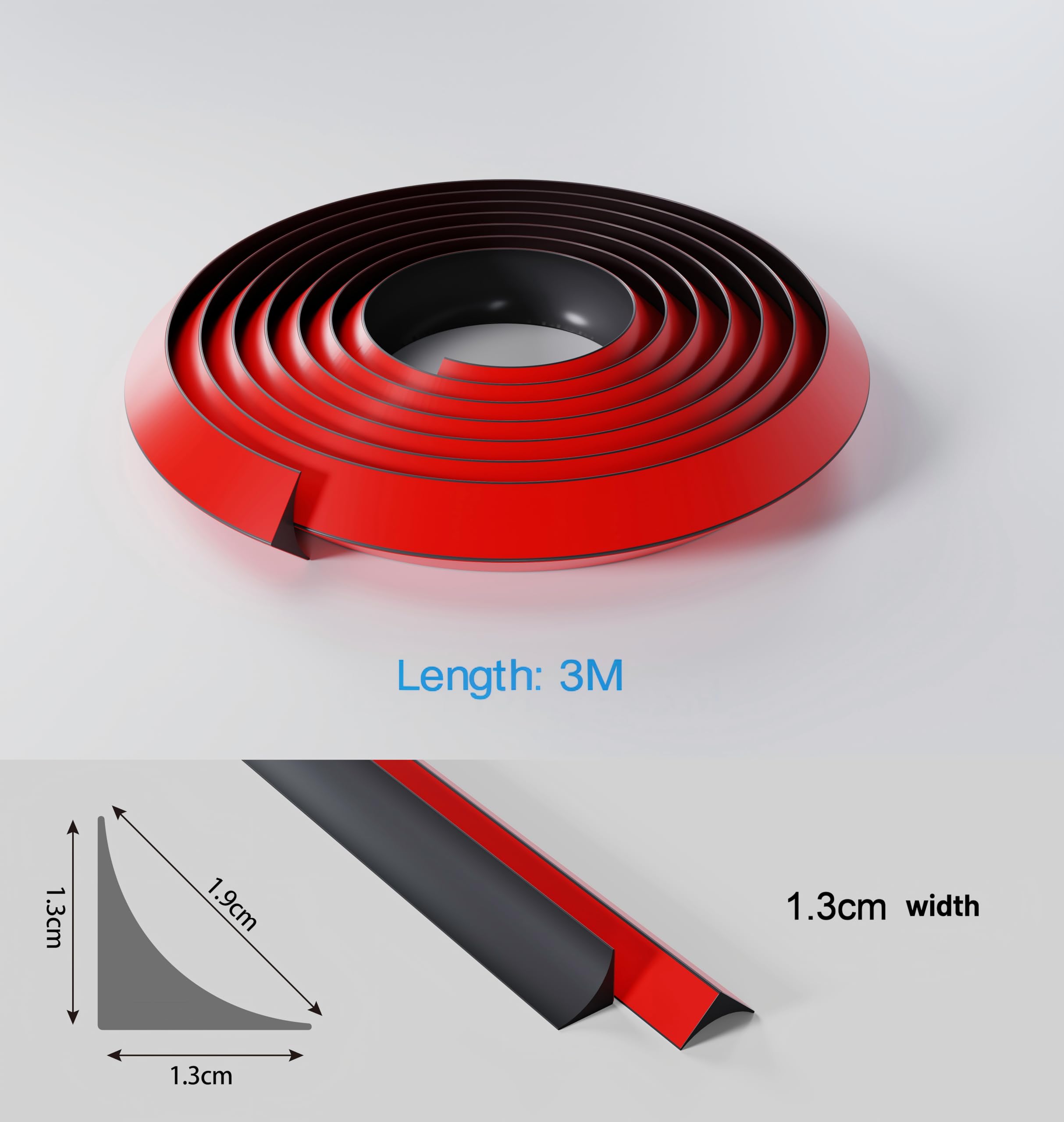 Zayejod 3 Mètres Silicone Profil Finition Plan de Travail Joint de Finition Plan de Travail Adhésif Moulure Angle Plinthe, Bande d'étanchéité Pour Cuisine, Salle de Bain, Carrelage(Noir,13x13mm)