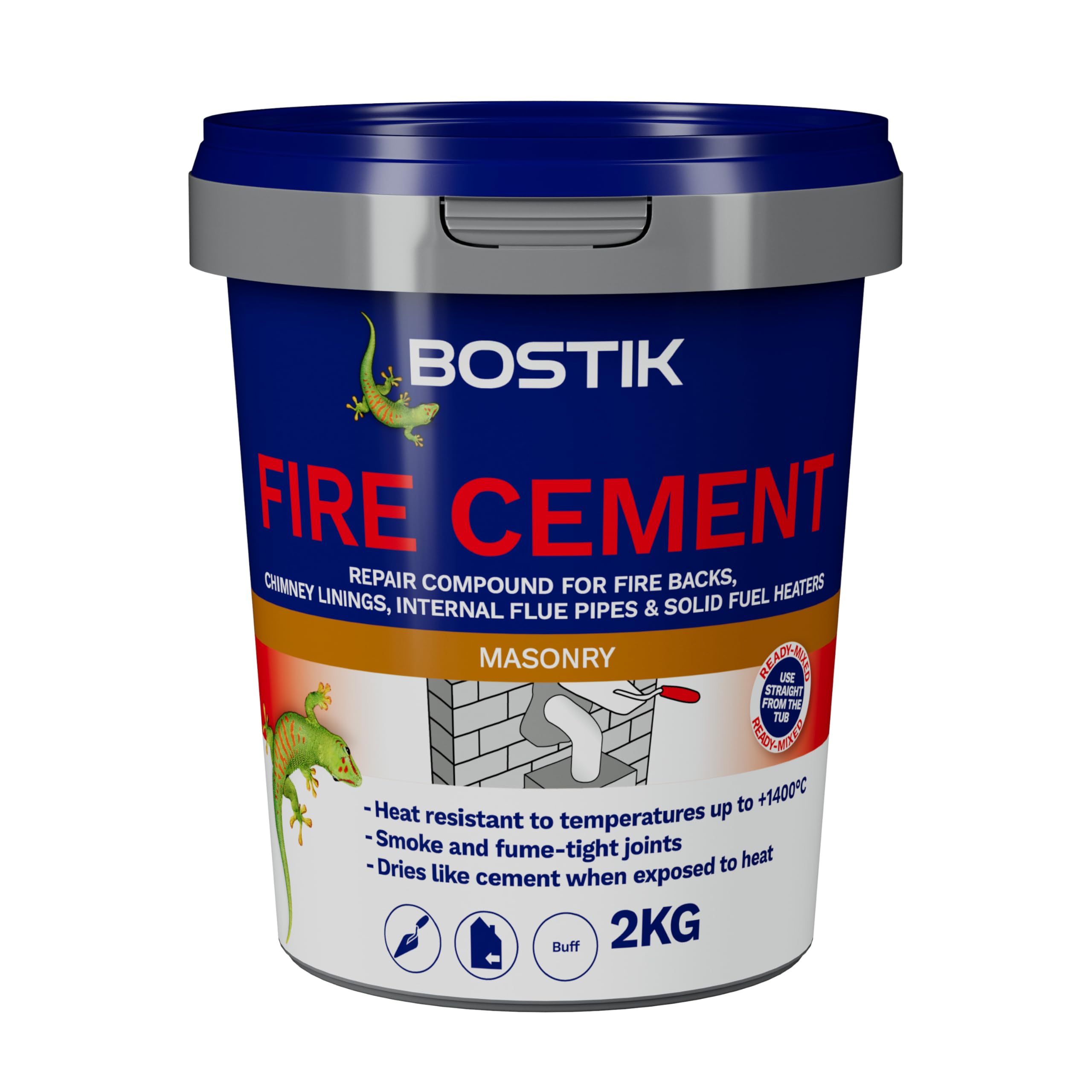 Fire Cement Heat Resistant Repair Compound for Fireplaces Buff - 2kg Tub - Flues & Stoves - Ready Mixed - Up to 1400°C