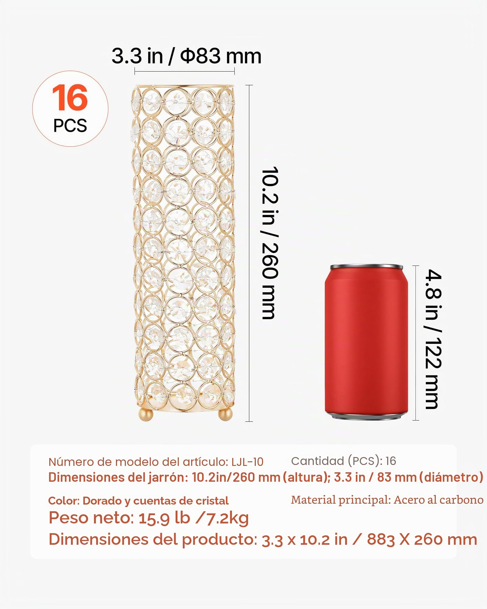 VEVOR Jarrones Decorativos, Paquete de 16 Piezas, Floreros Cilíndricos de Cristal, Altura de 26 cm, Centros de Mesa para Boda, Diseño Moderno, Decoración para Banquete Ceremonia Fiesta Recepción Hogar