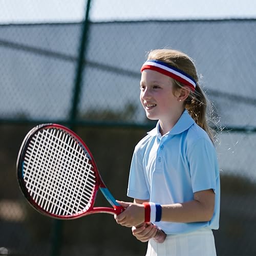 Miniatura 8 de ONUPGO Juego de bandas para el sudor para niños pequeños, banda atlética de algodón para el sudor para niños, jóvenes y bebés (1 diadema + 2