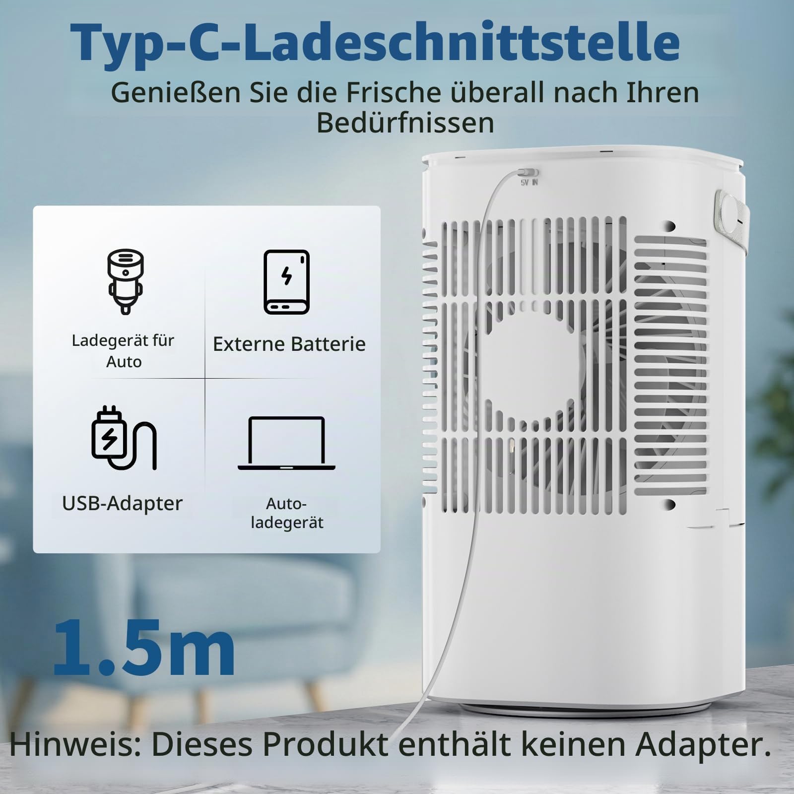 Mobile Klimaanlage, 120° Oszillation klimaanlage mobil, USB 4 in 1 klimaanlage ohne abluftschlauch mit 2/4 H Timer, 3 Geschwindigkeiten & 3 Nebelmodi, 7 Farben Mini Klimaanlage für Hause, Büro