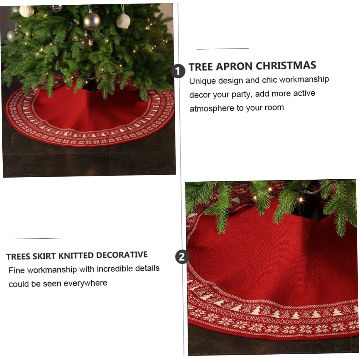 Cabilock Jupe de Sapin de Noël Tricotée Décorative avec Flocons et Éléments de Sapin de Noël