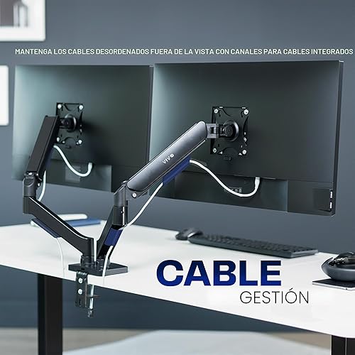 Miniatura 7 de VIVO Monitor dual de hasta 32 pulgadas y 19.8 libras por pantalla, soporte de escritorio con brazo neumático, contrapeso articulado, soporte VESA