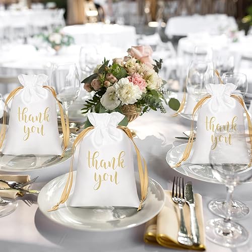 Vista 33 de Sieral 50 bolsas de regalo de satén con cordón para joyas, bolsas de dulces para Acción de Gracias, Navidad, boda, baby shower, fiesta de Blanco