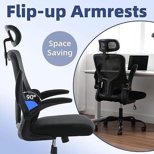 Miniatura 6 de Westice Silla de oficina ergonómica, silla de oficina ejecutiva de malla con brazos abatibles y altura ajustable, cómodas sillas de escritorio
