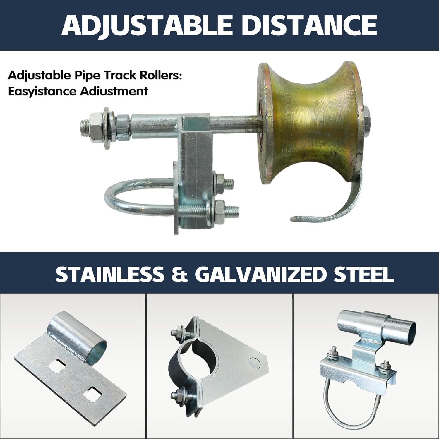 Rolling Gate Hardware Kit, Heavy Duty Sliding Gate Kit with 6" Wheels, 2 Pipe Track Rollers, 6 Track Brackets and Latch with Screws, for Chain Link Gates, Sliding Gates, Farm Fences
