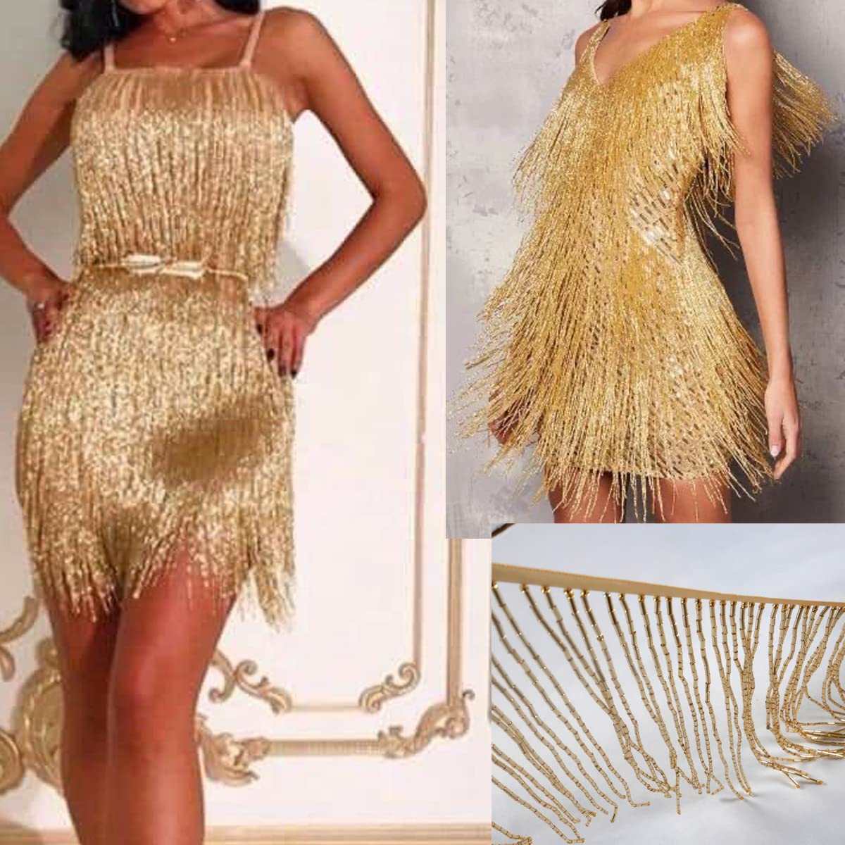 Amazon.com: Labellezalady 6 inches Wide Gold Glass Beaded Fringe Trim,Shiny Tassel  Fringe Trim for Crafts DIY Prom Dress, Clothes,Home Decoration