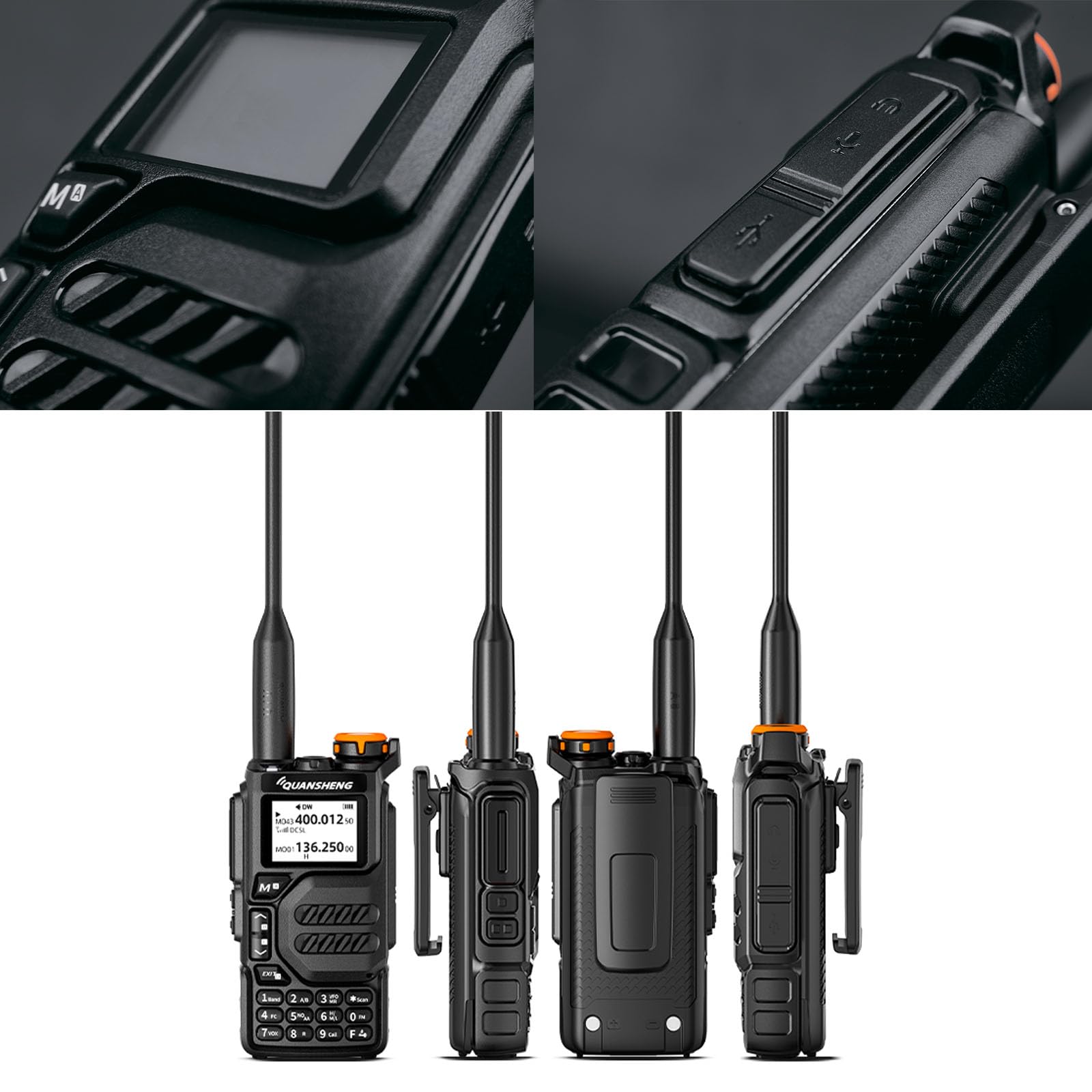 QUANSHENG UV-K5 Walkie Talkie a lungo raggio con auricolare e cavo di programmazione VHF UHF 200 canali radio portatile ricaricabile professionale AM/FM/DTMF, VOX, Frequenza copia, NOAA Meteo