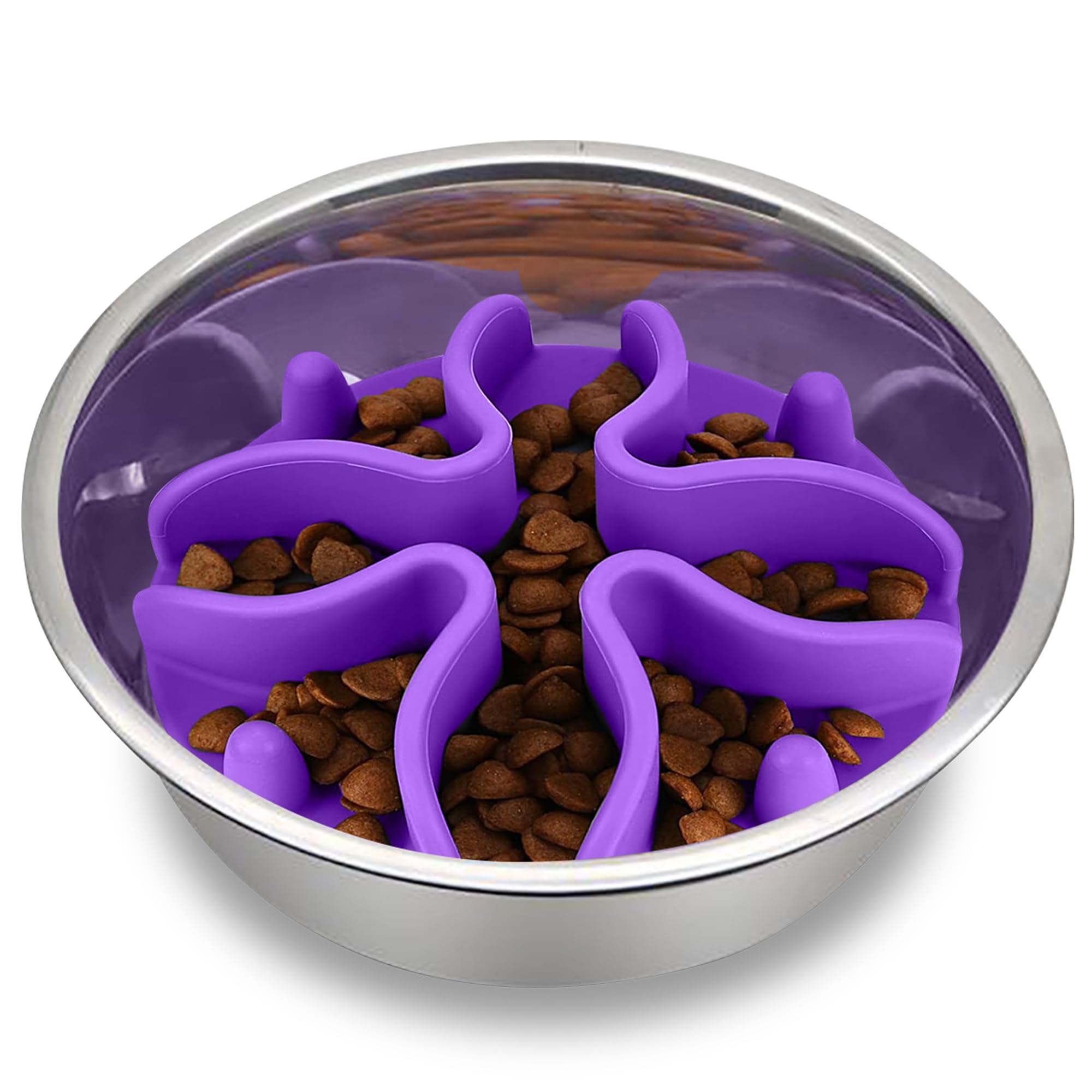 Palz&Co Paw Puzzles - Cuenco de alimentación lenta para cuencos medianos para mascotas, redondo de 5 pulgadas, color morado