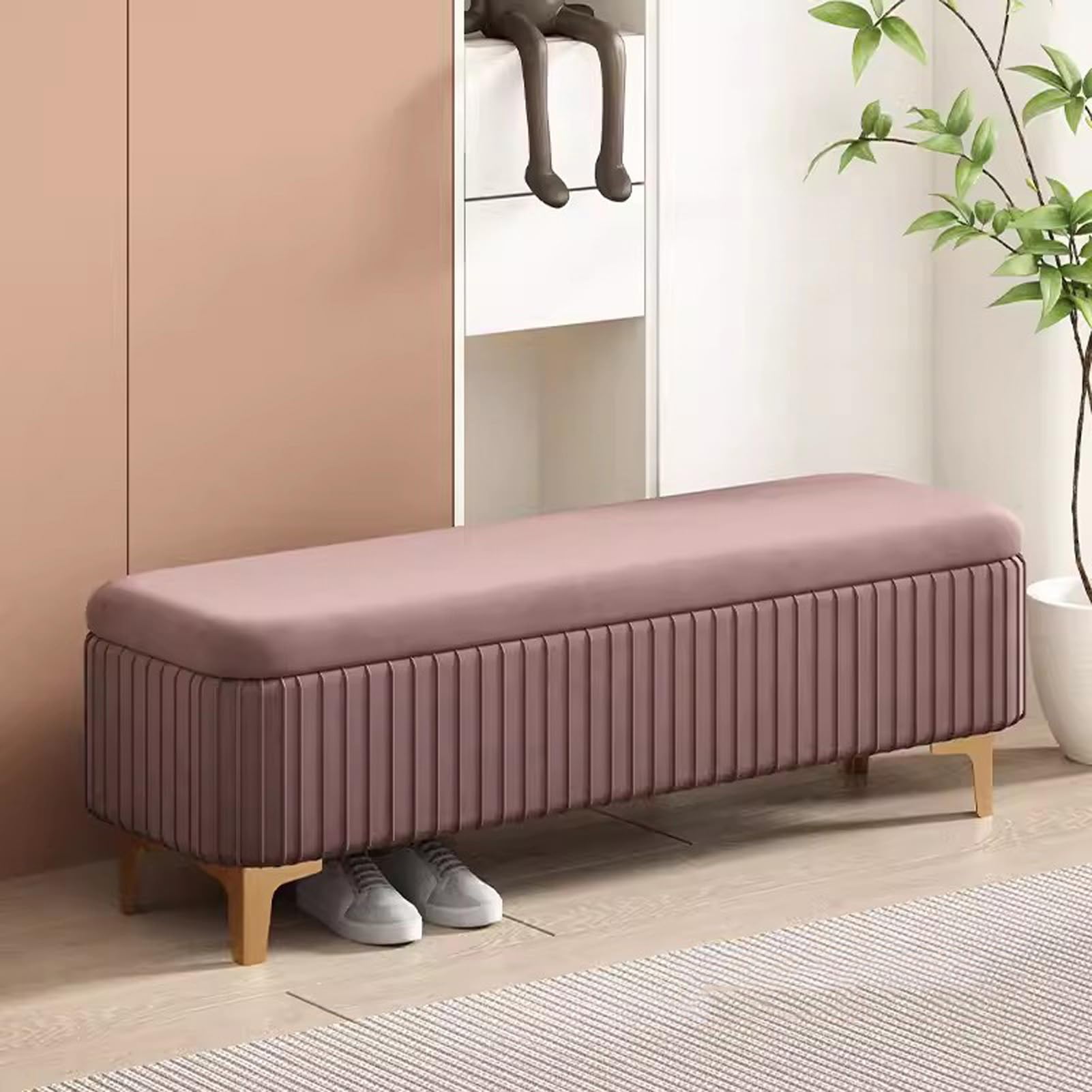 Banquette rembourrée bout de lit en velours pour ranger votre chambre