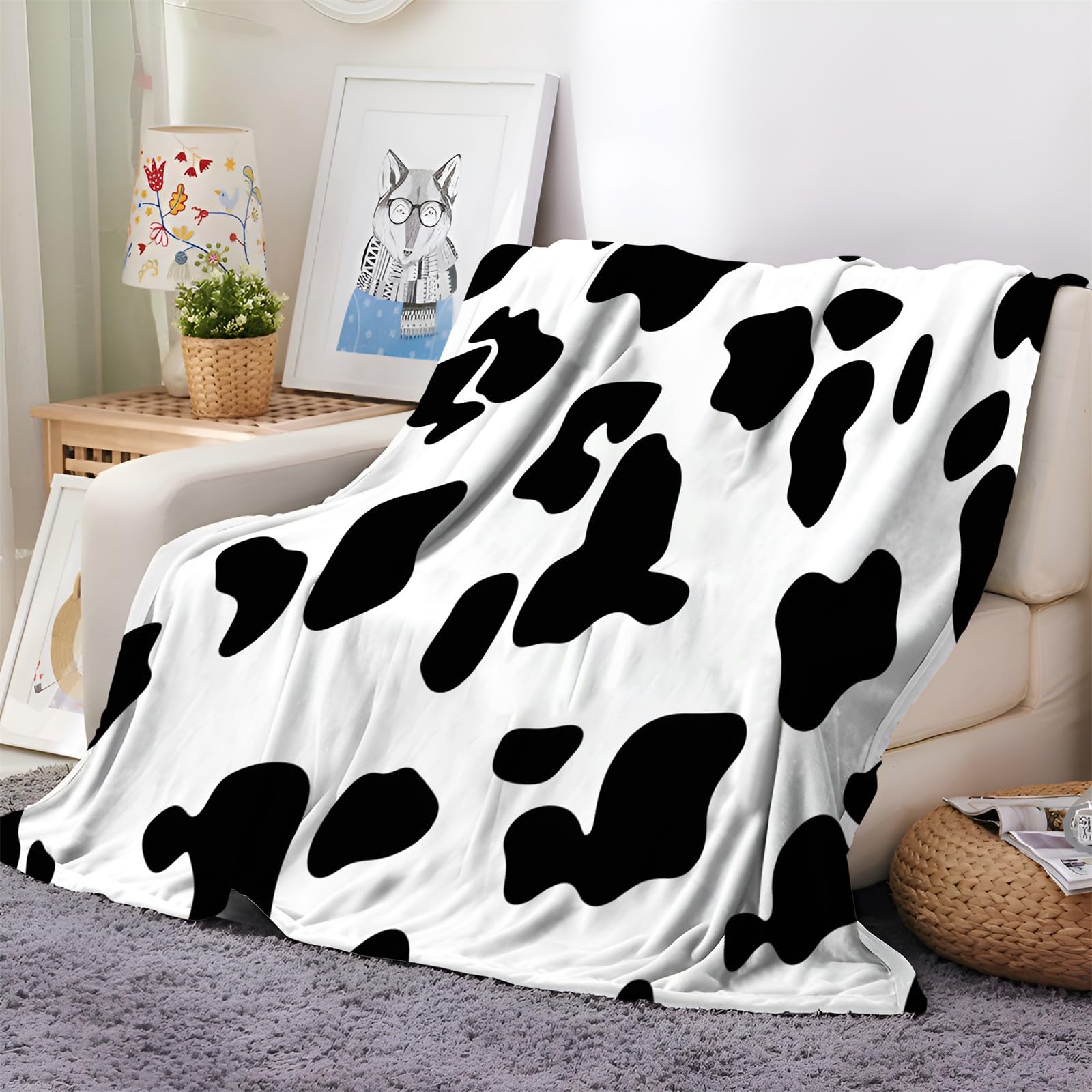 Jeté de canapé couverture polaire vache 200x200 plaid chaud flanelle peluche