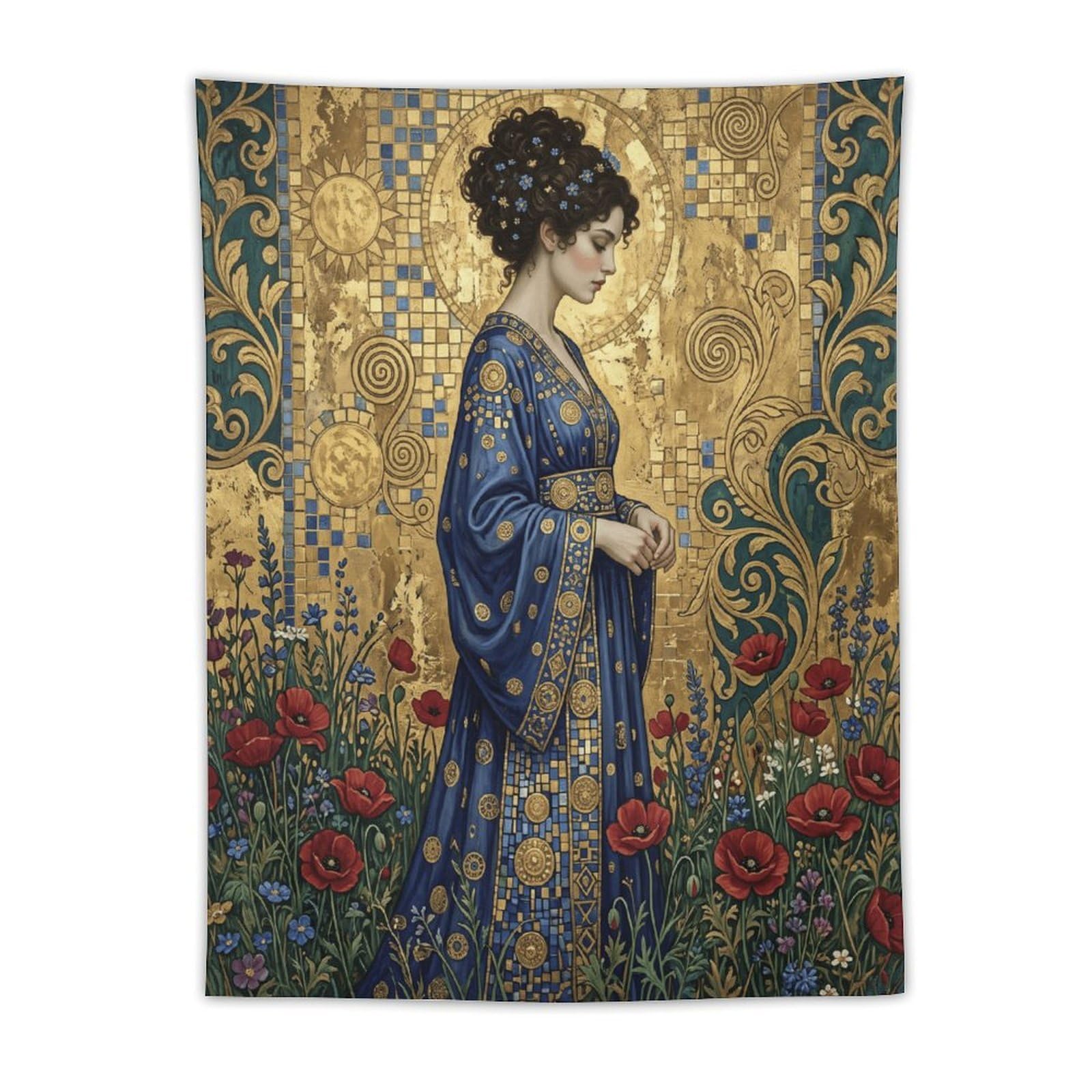 W7C8U2X3 Floral Golden Mosaic Woman Wall Tapestry, Mosaic, Entryway