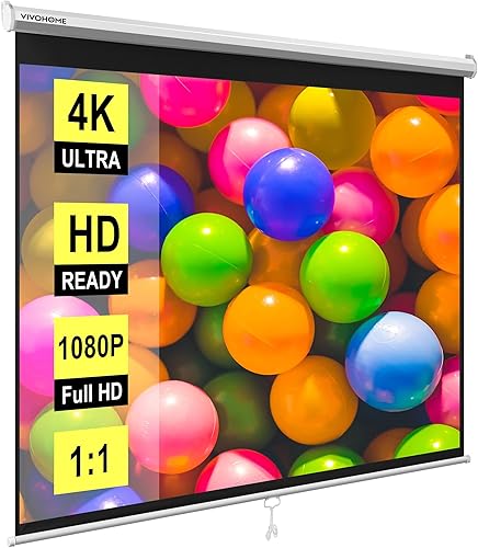 Miniatura 17 de VIVOHOME Pantalla de proyector desplegable 1:1 de 120 pulgadas, pantalla de película retráctil HD 4K para cine en casa y oficina en interiores, Negro