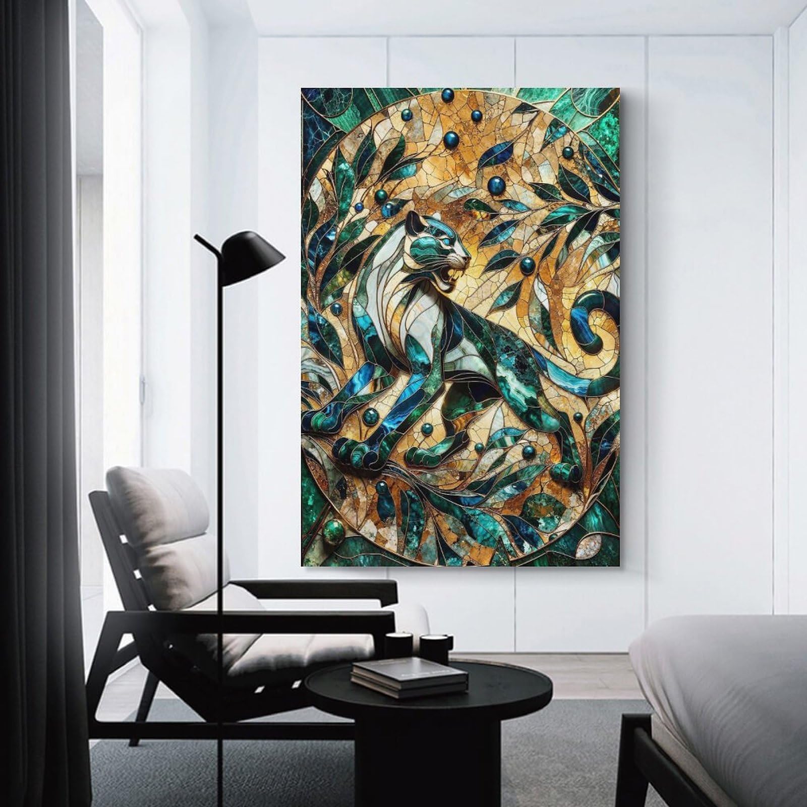 Junmoney Unframe-Abstract Panther Kintsugi Canvas Wall Decor Abstract Panther Kintsugi, 20X30inch(50X75cm), For Living Room, Bedroom, Office Or Hallway, Decorative Artwork With Broad Appeal