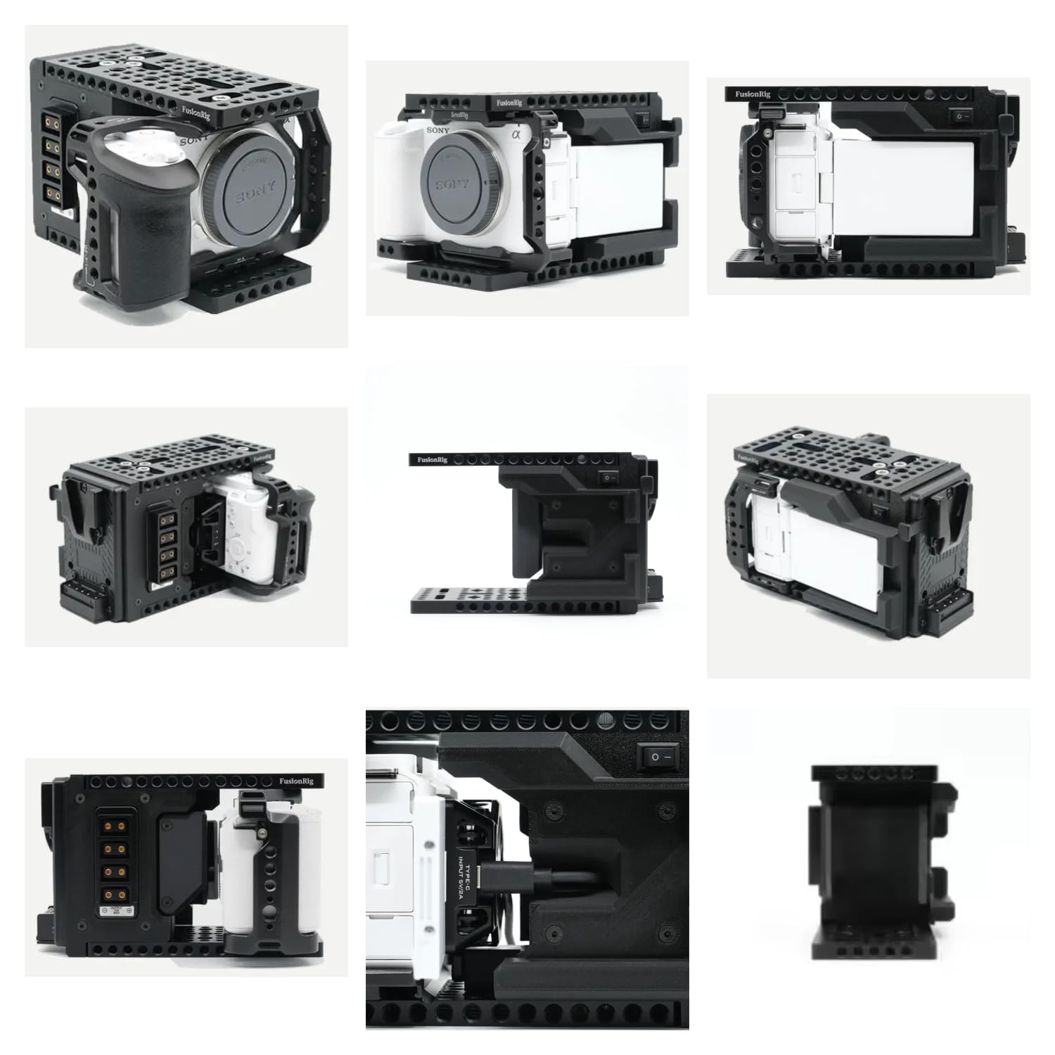 Fusion Rig Cineback-Kamerakäfig-Erweiterungsmodul V-Mount-Platte, D-Tap-Splitter, stoßfester Bildschirmspeicher für ZV-E1-Kamerakäfig(for Smal lRig 4257 Cage Size)