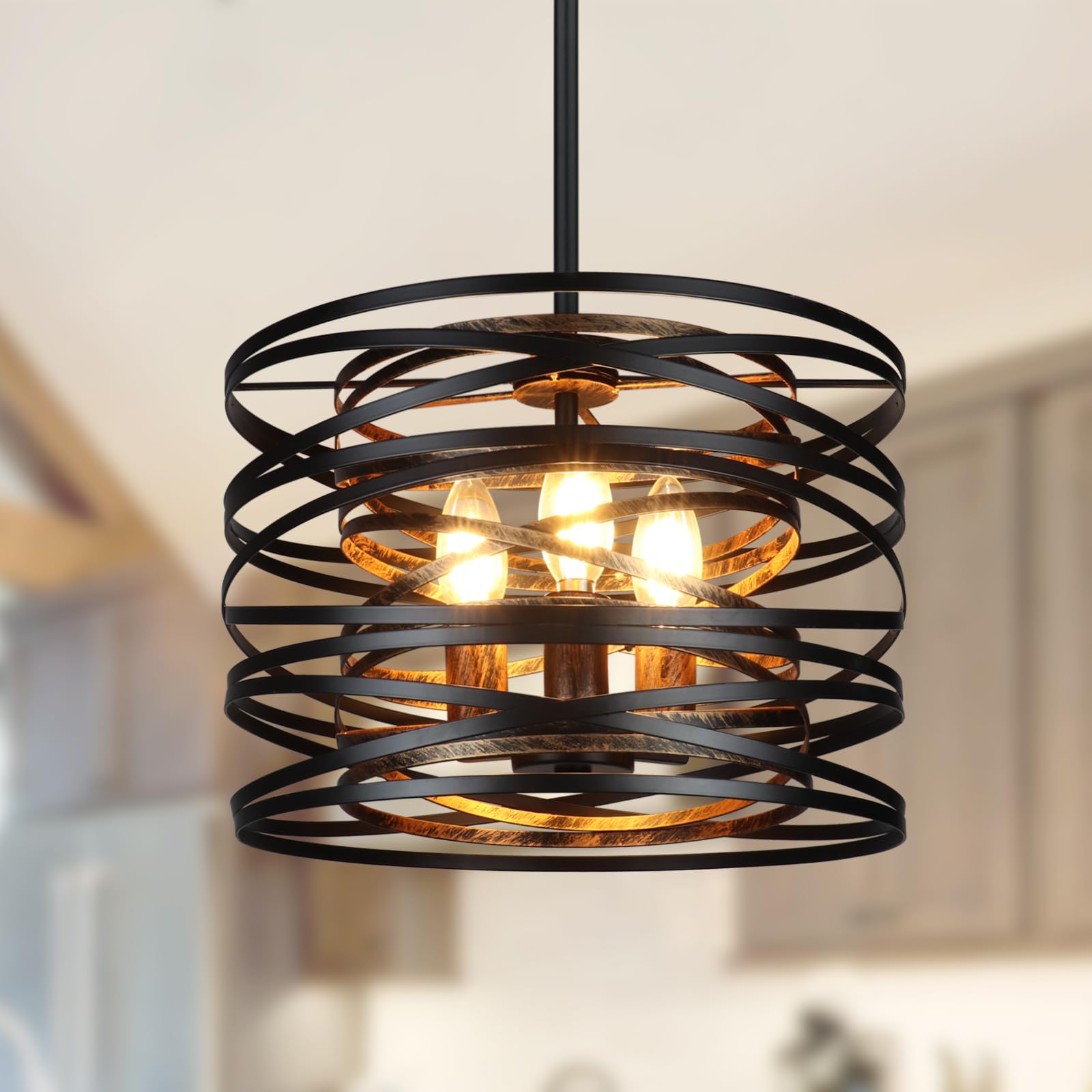 Photo 1 of GEFOUN 3-Light Farmhouse Black Chandelier