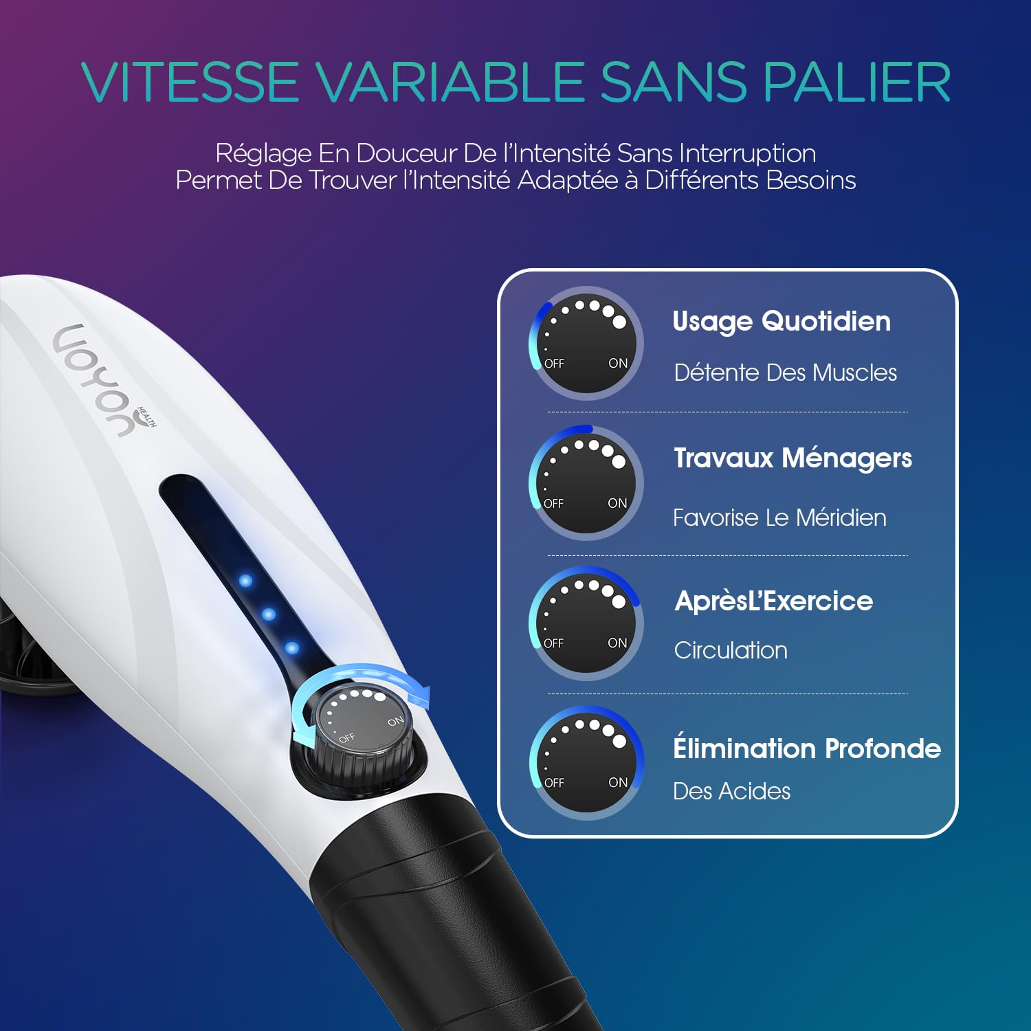 VOYOR-HEALTH Appareil de Massage Dos Électrique à Percussion Sans Fil MH560 | Massage à Percussion Portable avec 3 Têtes de Massage, Idéal pour Dos, les Cervicales, les Épaules, les Jambes et les Pieds