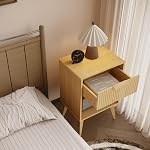 Fluted Night Stand with Opening Storage,Mid Century Bedside Table with Drawer,Wood Nightstand with Solid Wood Legs,End Table Side Table for Living Room,Bedroom,Natural CAACTG56Y
