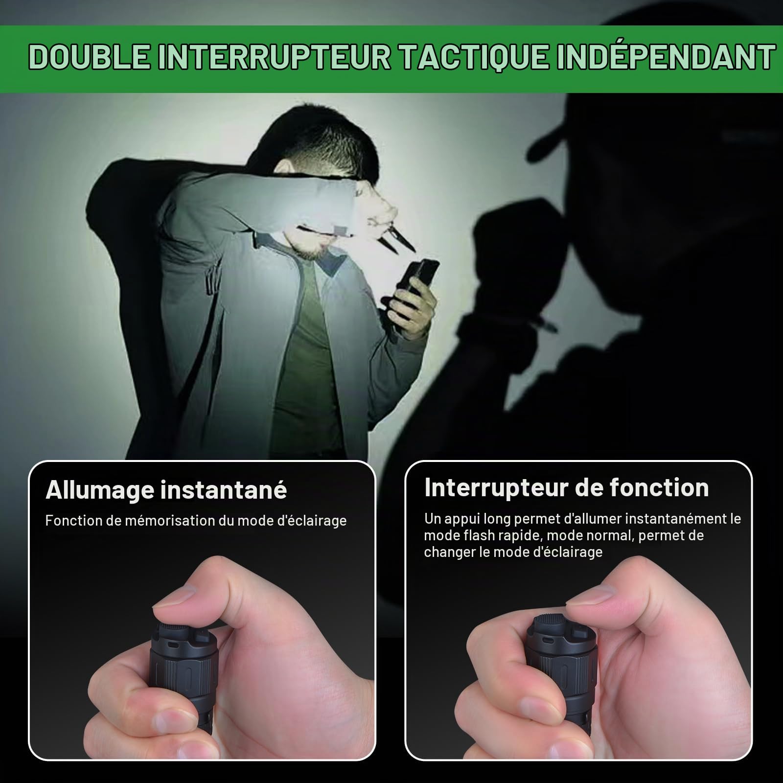 ULTRAFIRE Lampe torche tactique rechargeable 3100 lumens avec étui, double interrupteur, lampe de poche LED super lumineuse, 6 modes IPX8, lampe torche de police étanche LR1