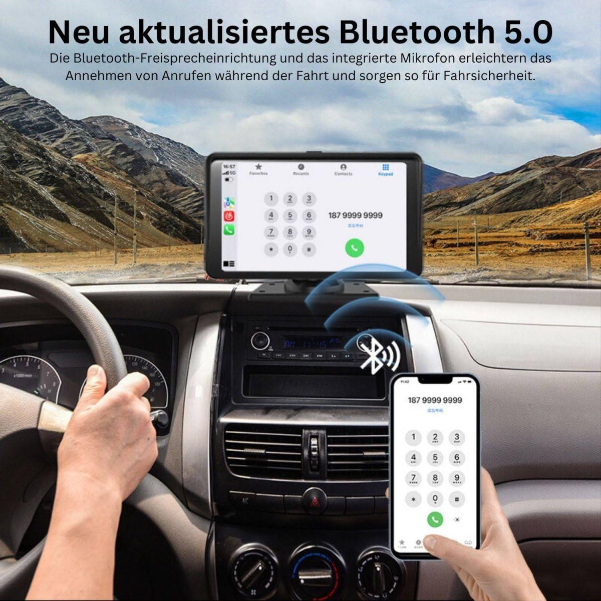 Elebest CarPlay 1090 – Kabelloses 9 Zoll Navigationssystem mit Android-Auto, Front- & Rückfahrkamera, HD-Display, GPS, Touchscreen, Dashcam, Bluetooth & Sprachsteuerung – Universell für Auto